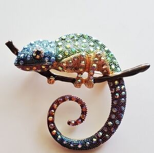 Colorful Rhinestone Lizard Brooch - Chameleon